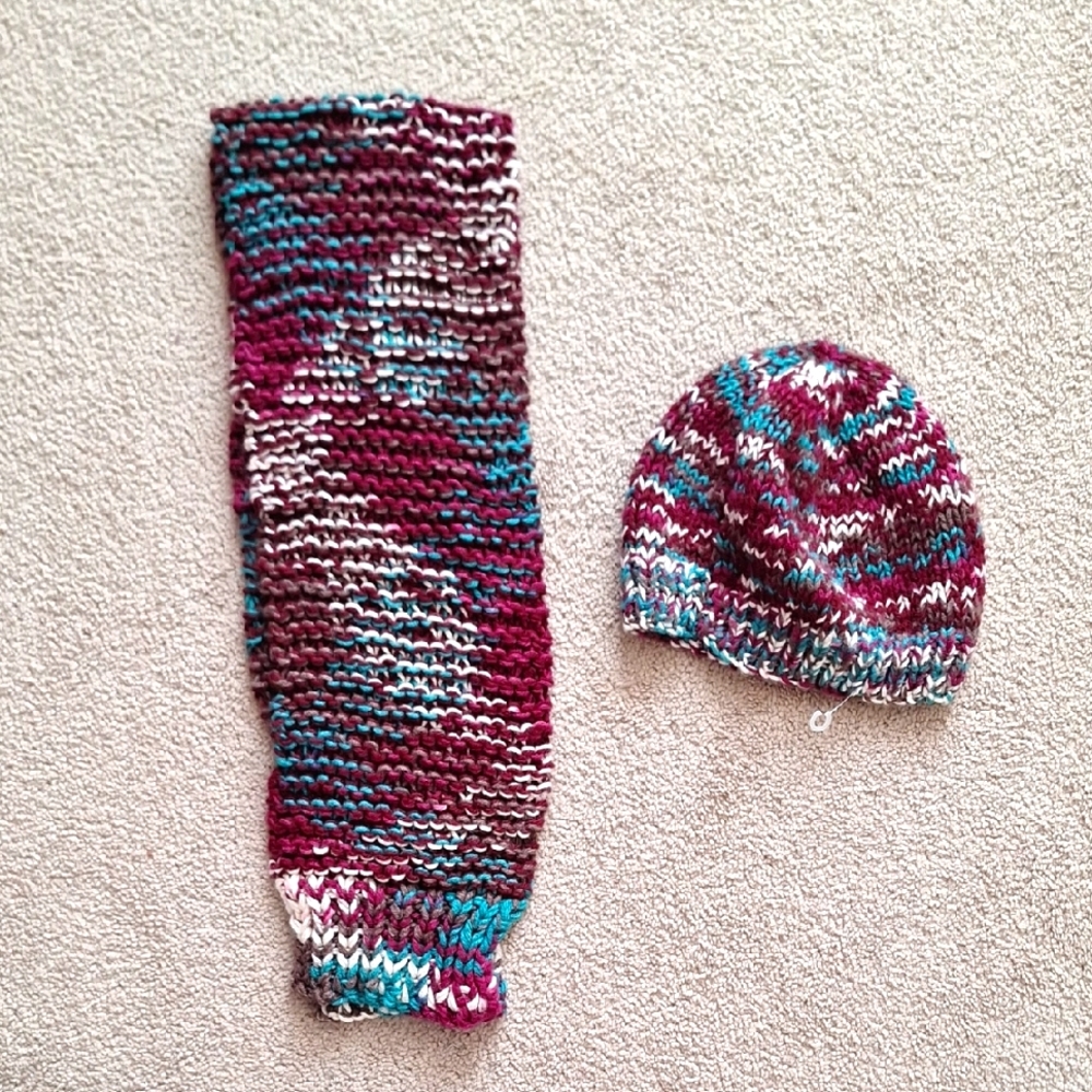 Handmade Knit Scarf and Beanie Set - Multicolor